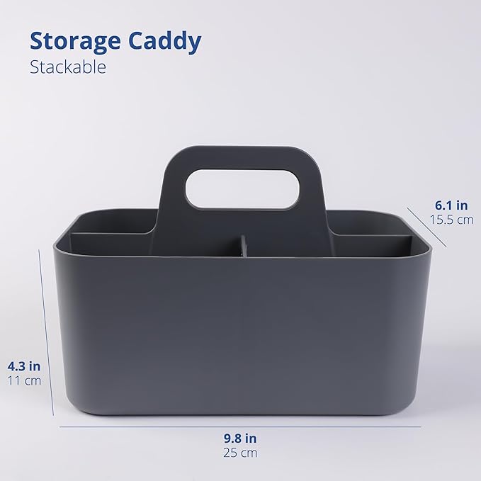 BLUE GINKGO Stackable Organizer Caddy – Korean-Made Portable Tote for Bathroom, Office, Crafts, or School Supplies (Rectangle, Gray)
