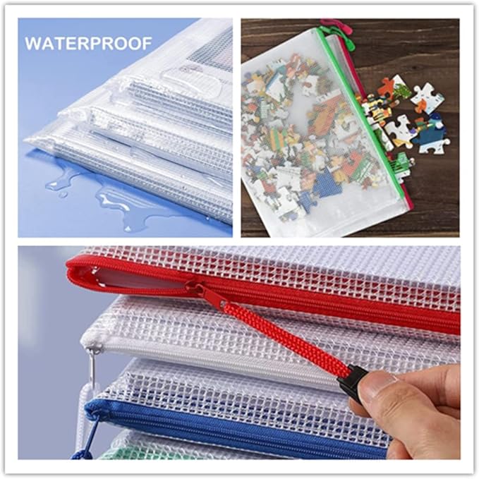 Mesh Zipper Pouch Document Bag, Plastic Zip File Folders,A4 Letter Size Waterproof Document Pouch for Office Supplies, Arts & Crafts Organizing Storage (10 Colors 40 Pack)