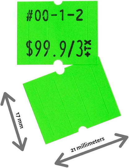 Perco 2 Line Fluorescent Green Labels - 8 Rolls, 1 Sleeve, 6,000 Blank Price and Date Gun Labels for Perco 2 Line Price and Date Guns - Made in USA