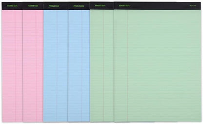Mintra Office Recycled Writing Pads 6pk (Pastel, Narrow Ruled (8.5in x 11in)) - 50 Sheets per Notepad, Micro perforated, Legal Pad, Notebook Paper for School, College, Office, Business