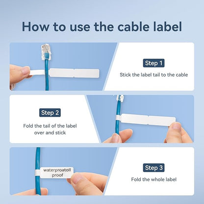 NIIMBOT Thermal Transfer Cable Labels 0.49" x 4.29", Only for B18 Label Maker, PET Material, Waterproof and High-Temperature Resistance, Long Storage Time, 1 Roll of 60, White