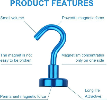 DIYMAG Blue Magnetic Hooks, 50 LB Heavy Duty Strong Magnets with Hooks, Strong Rare Earth Neodymium Magnet Magnetic Hooks for Cruise Cabins Cruise Ship Essentials 20 Packs
