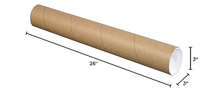 BOX USA BP3026K Mailing Tubes with Caps, 3" x 26", Kraft (Pack of 24)