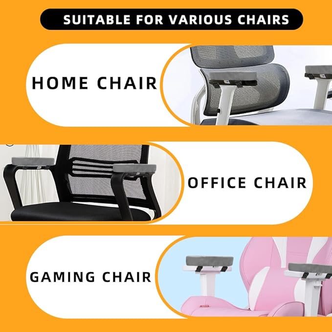Office Chair Armrest Pads Covers with Memory Foam Elbow Pillow for Forearm Pressure Relief, Arm Rest Covers for Office Chairs, Wheelchair, Comfy Gaming Chair（Grey)