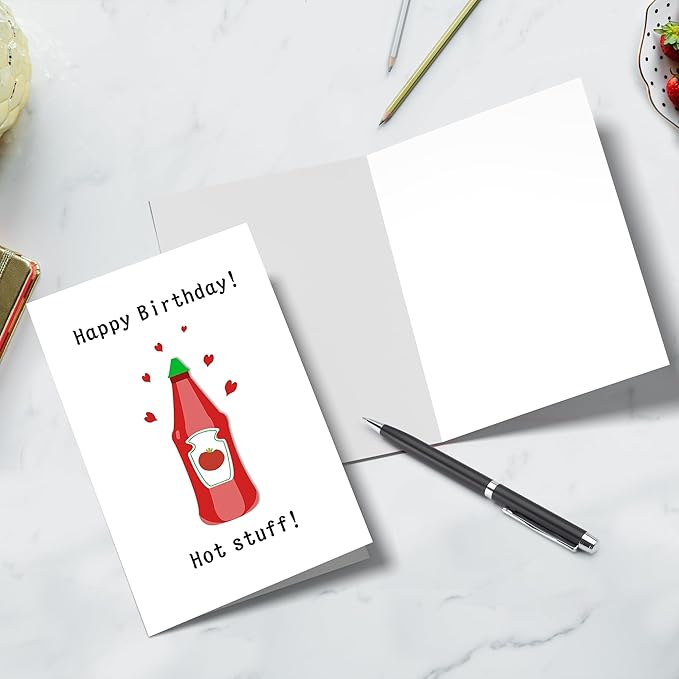 Heollaok Hot Stuff Happy Birthday Card, Funny Birthday Card for Boyfriend Husband, Cute Birthday Card for Girlfriend Wife, Happy Birthday Card for Him and Her