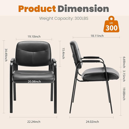 Sweetcrispy Waiting Reception Guest Set of 2, Conference Room Lobby Padded Arms, Desk Wheels Leather Office Chair
