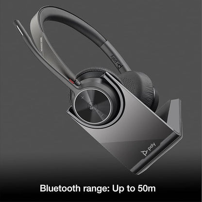 Poly Voyager 4320 UC Wireless Bluetooth Duo Headset (USB-A) Teams Version with Charge Stand - Global Teck Bundle with Microfiber Cloth - Deskphone, PC/Mac, Works with Zoom, RingCentral, 8x8, Vonage