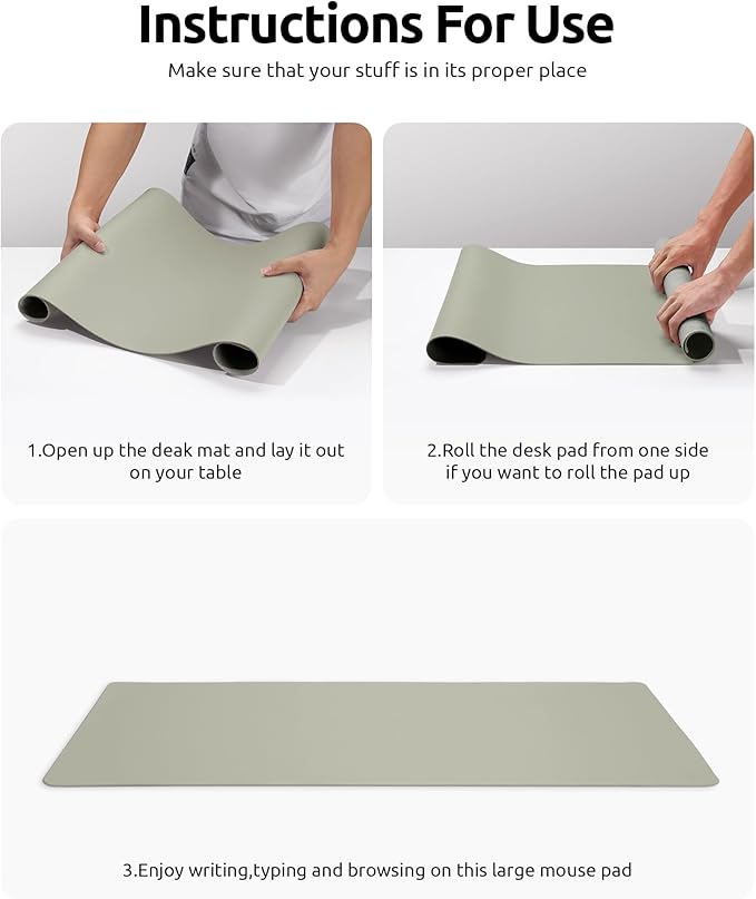 YSAGi Leather Desk Protector, Office Mat, Large Mouse Mat, Non-Slip PU Leather Blotter, Laptop Desk, Waterproof Writing Pad for Office and Home (Sage Green, 31.5" x 15.8")