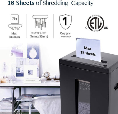 WOLVERINE 18-Sheet Shredders for Home Office Heavy Duty P-4 Security Level Crosscut Paper Shredder Paper/CD/Card Ultra Quiet Paper Shredder for Home with 6 Gallons Pullout Waste Bin SD9113(Black ETL)