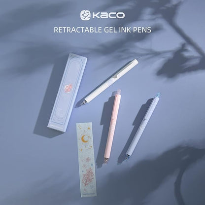 Kaco Gel Pens Cute Stationery 3 Pieces 0.5mm Fine Point, Quick Drying Pens for Journaling Aesthetic Office Supplies, 2 Black Ink and 1 Coral Ink