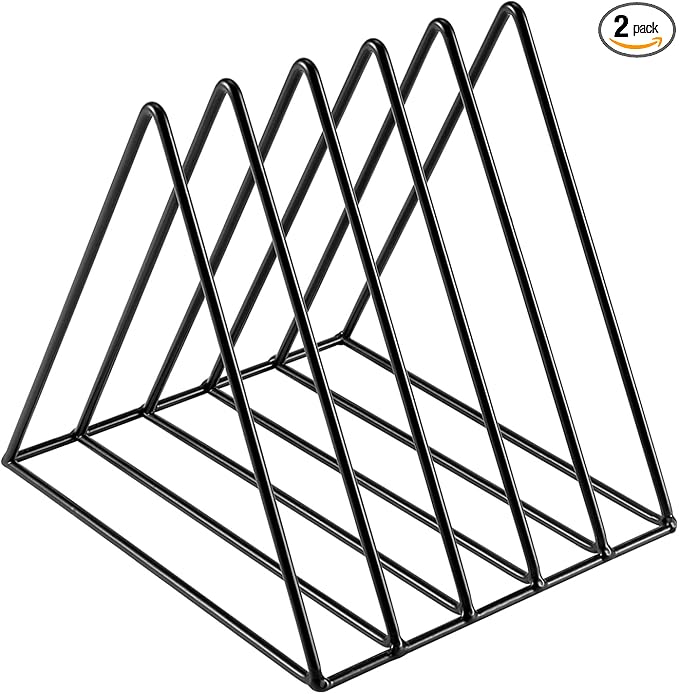 Goiio 2 Pcs Triangle File Holder, 5 Slot Metal Magazine Holder, for Office Home, Black