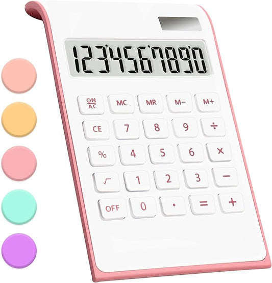 Pink Calculator, UPIHO Pink Office Supplies and Accessories, 10 Digits Solar Battery Basic Office Calculator, Dual Power Desktop Calculator with Large LCD Display, School Supplies