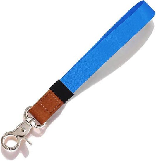 Adjustable Hand Wrist Lanyard with Fixed Buckle, Unisex Short Keychain, Durable Wristlet Strap for Car Keys Accessories Wallet USB (Blue Silver)
