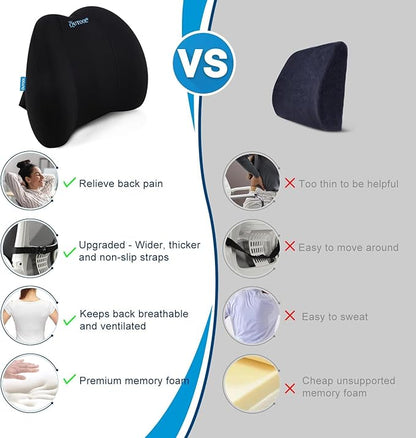 QUTOOL Lumbar Support Pillow for Office Chair, Memory Foam Low Back Support for Car,Back Pain Relief, Ergonomic Back Cushion for Desk Chair,Gaming Chair,Adjustable Strap and Washable Cover