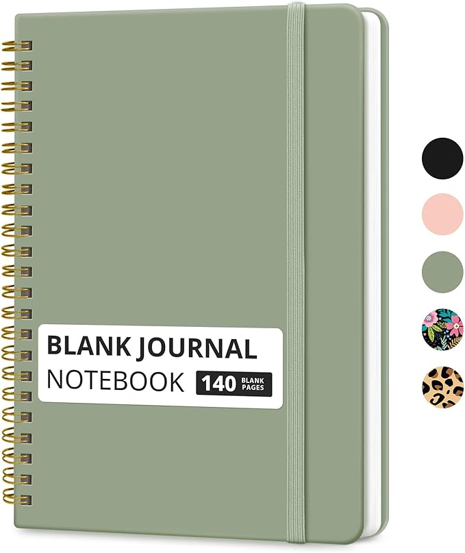 Taja Blank Spiral Journal Notebook for Women & Men, 140 Pages, Sketch Book, Plain Notebook for Drawing & Sketching, Journals for Creative Writing, A5(6"x8") - Green