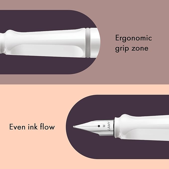 LAMY safari white - Fountain Pen with ergonomic grip & polished steel nib in size M - ideal for any Writing & Calligraphy - including LAMY T 10 blue cartridge - Right-Handed