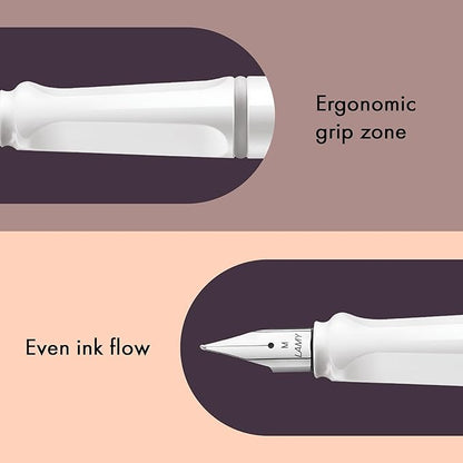 LAMY safari white - Fountain Pen with ergonomic grip & polished steel nib in size M - ideal for any Writing & Calligraphy - including LAMY T 10 blue cartridge - Right-Handed