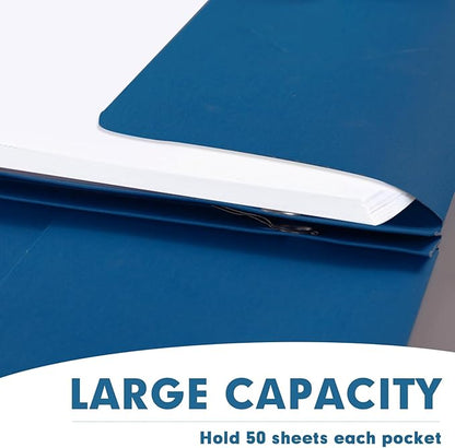 Two Pocket Folders, RAZCC 75 Pack Two Pocket Folders with Prongs, 3 Prong Folders Fit Letter Size Paper, Pocket File Folders for School Office Home Business, Dark Blue