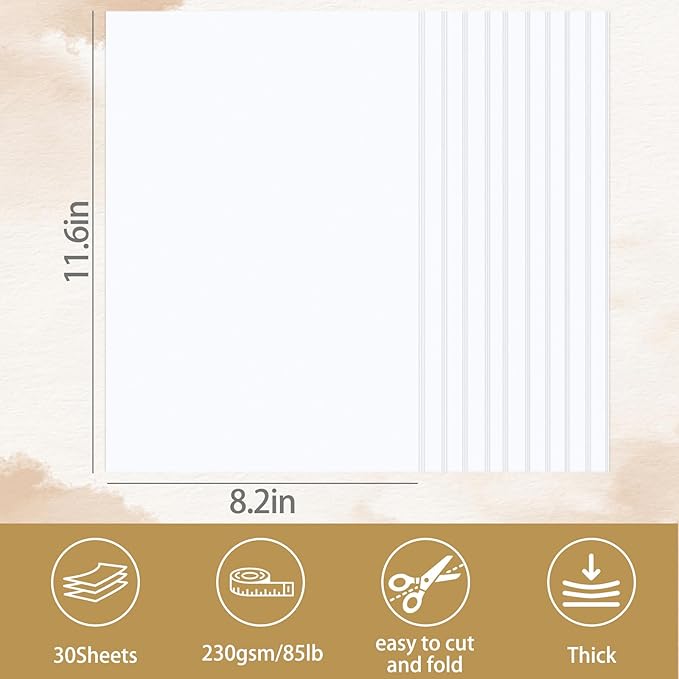 30 Sheets White Cardstock Paper 8.2 x 11.6, 230gsm/85lb Card Stock Paper for Scrapbook, Craft, Cards Making, Menus, Invitations