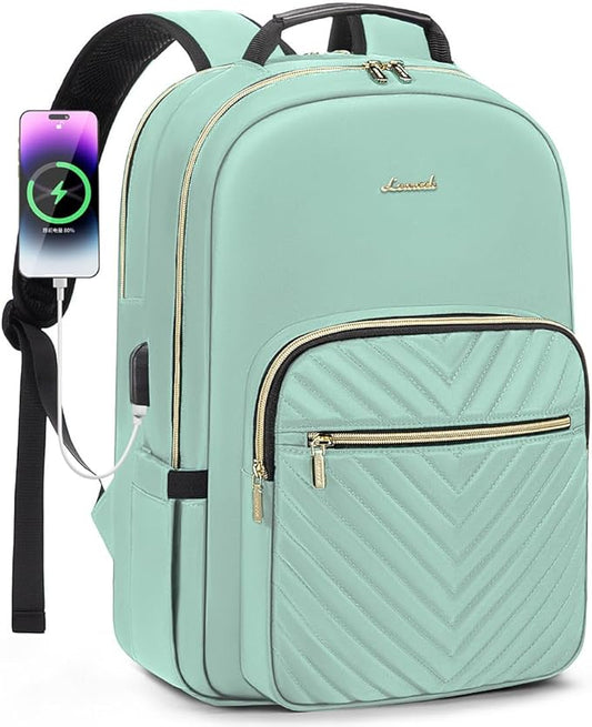 LOVEVOOK Laptop Backpack for Women 18.4 inch,Cute Womens Travel Backpack Purse,Professional Laptop Computer Bag,Waterproof Work Business College Teacher Bags Carry on Backpack with USB Port,Mint Green