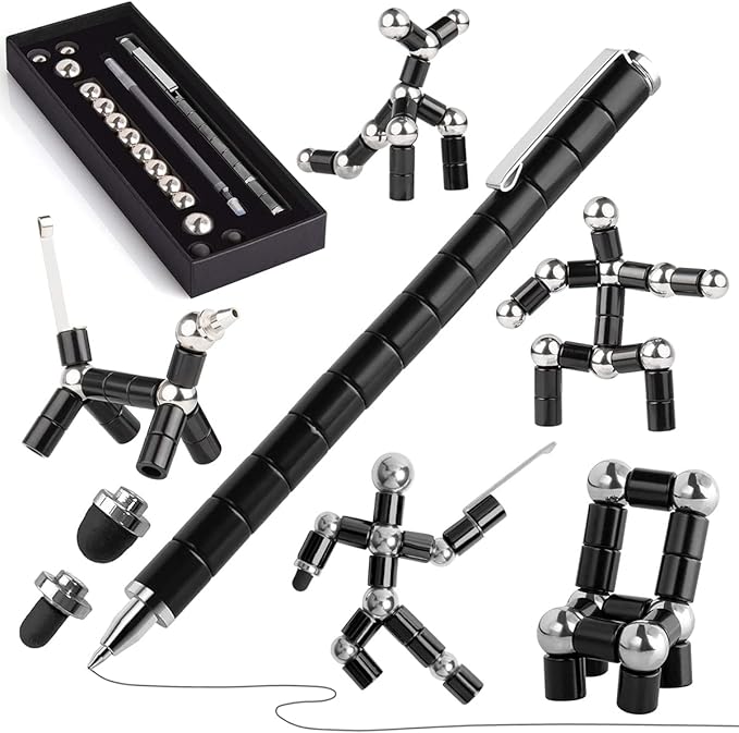 Magnetic Fidget Pen, Magnet Fidgi Pen, Jiki Crush Metric Pen Crinkle, Crushmetric Switch Strato Pens, Multifunctional Deformable Magnet Writing Toy Pen, Best Gift for Friends (Black)