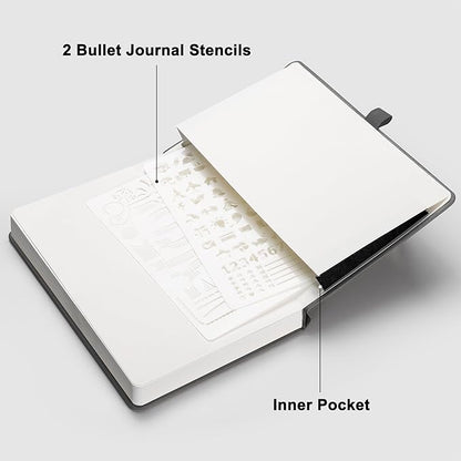 RETTACY Blank Journal Notebook, A5 Blank Journal with 192 Pages, 5.7'' × 8.3'' Medium Size, 68 LB/100 GSM Thick Paper, Leather Hardcover, for Sketching, Drawing, Painting (Gray)