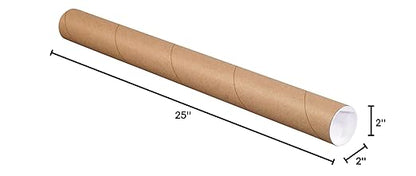 BOX USA BP2025K Mailing Tubes with Caps, 2" x 25", Kraft (Pack of 50)