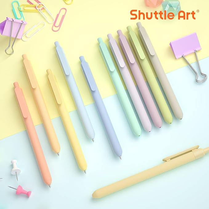 Shuttle Art Retractable Mild Gel Ink Pens, 11 Pack Black Ink Pens, Cute Pens 0.5mm Fine Point Soft Barrel for Writing Journaling Taking Notes School Office Home
