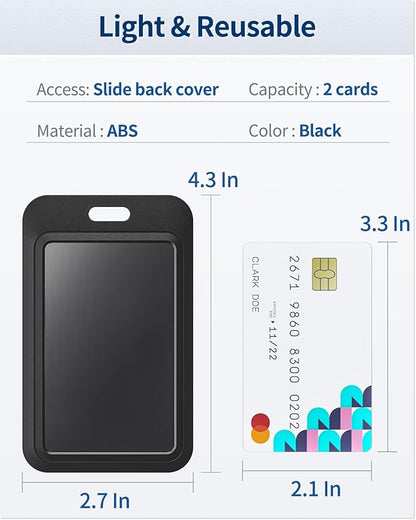 Uniclife 1 Pack Sliding ID Badge Holder Hard Black Vertical Plastic Card Case Protector Pouch with Clear Window for Office School ID Credit Cards Proximity Key Cards Driver’s Licenses and Passes