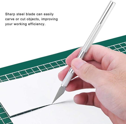 Art Knife, Carving Knife, Nonslip Stainless Steel Precision Knife Hobby Knife Wood Carving Artwork Craft Knife with 5 Spare Blades for Phone Repair, Art, Hobby, Scrapbooking, Stencil (Silver)