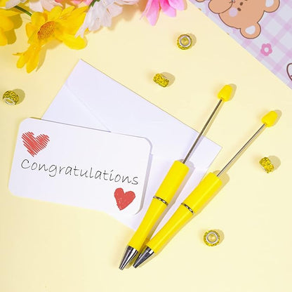 jiebor 30Pcs Yellow Beadable Pens Plastic Bead Pen Black Ink Ballpoint Pens Diy Pens Cute Cool Pens for Teacher Bridal Graduation Gift Office Supplies