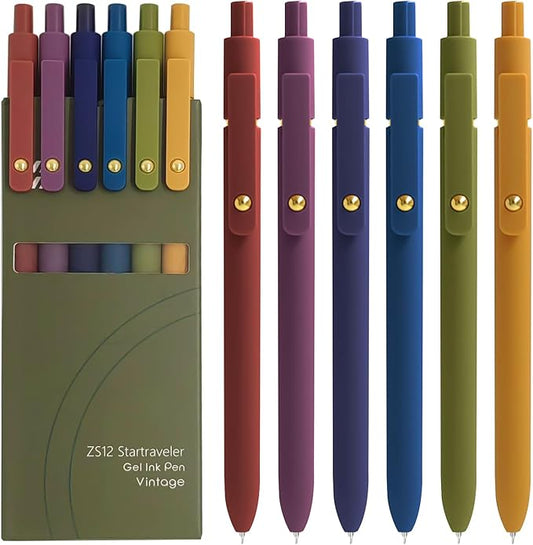 Gel Pens, 6 Pcs 0.5mm Fine Point Smooth Writing Pens Cute Pens, High-End Series Black Ink Pens for Journaling Note Taking, School Office Supplies for Women Men (6 Pcs Gold Vintage)