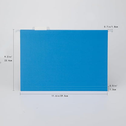 25 Packs Hanging File Folders,Blue Letter Size File Folder,Designed for Bulky Files,Filing Cabinet,1/5 Adjustable Cut Tabs for Office,School,Home