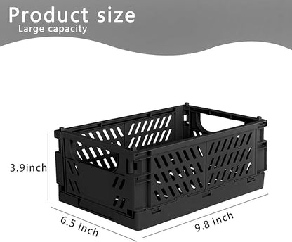 Tixill 2-Pack Mini Foldable Plastic Storage Box Mini Plastic Baskets for Organizing and Storage for Home Kitchen Bedroom Bathroom Office. (Black, 9.8x6.5x3.8)