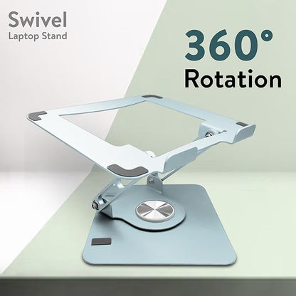 Swivel Laptop Stand for Desk, Adjustable Laptop Stand for Desk w/ 360° Rotation, Raise Tilt Cools Laptop with This Ergonomic Laptop Stand Riser, Collapsible iPad Computer Laptop Stand (Ocean Blue)