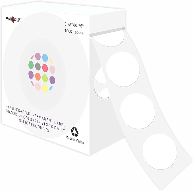 PARLAIM 3/4 Inch Roll Color Coding Labels,1000 per Roll Round Permanent Adhesive Color Coding Circle Dot Stickers for Classroom Office Home (White)