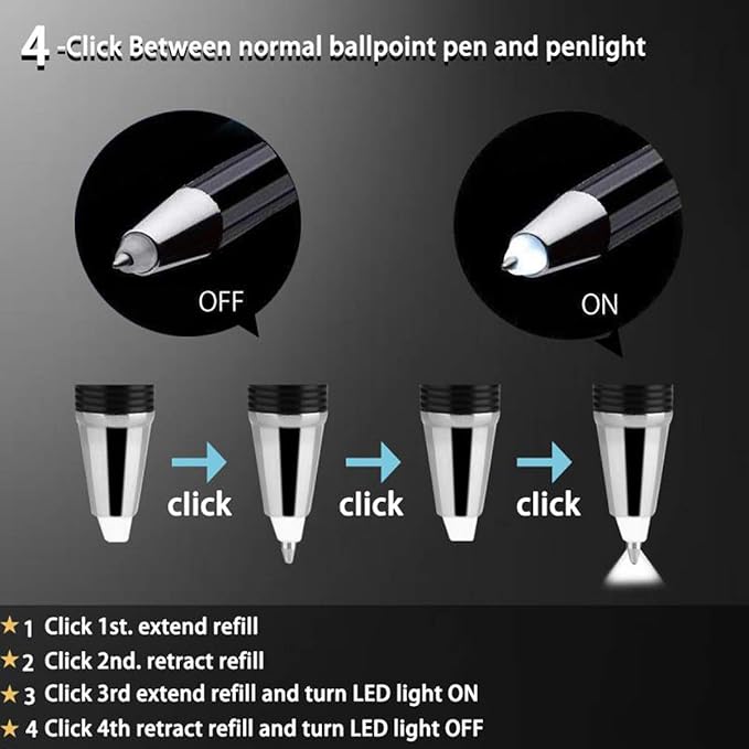 Penyeah Pen with Light, Pen Light Flashlight, Lighted Tip Pen Light for Nurses, LED Lighted Pen for Writing in The Dark 2pack - White