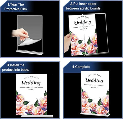4 Pack Acrylic Sign Holder 8.5 X 11, Vertical T Shape Clear Plastic Sign Holder, Double Sided Clear Display Stand Table Top Sign Paper Holder, Sign Holder Suitable for Office, Store