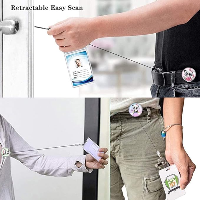 Retractable ID Badge Holder,Nurse Badge Reels with Clip,Name Card Holders for Office Worker Doctor Nurse （3 Pack Pretty Panda）