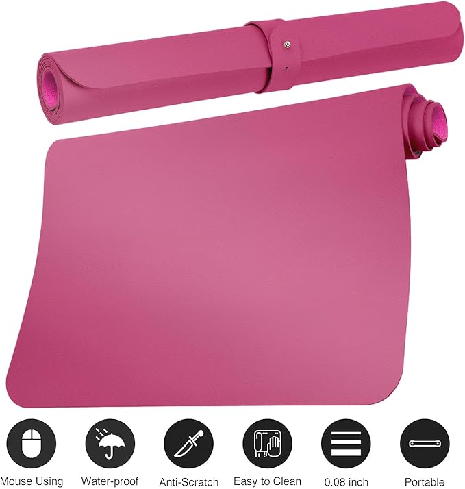 Boutilon Leather Desk Pad 30" x14",Non-Slip Mouse Pad,Office Desk Mat,Waterprooft PU Leather Desk Blotter,Desk Pad Protector,Desk Writing Pad for Home Office Decor (M-Rose Pink)