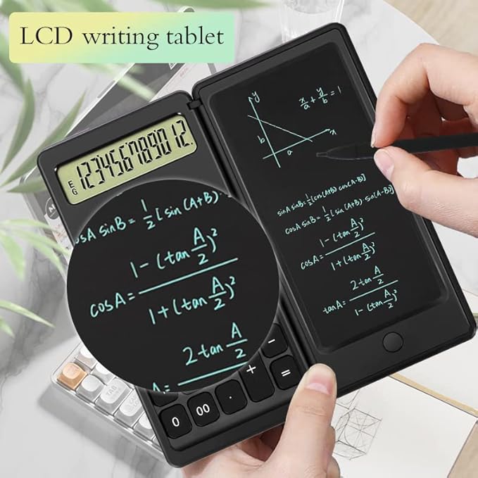 Desk Calculator, Desktop Small Calculator with Writing Notepad, Basic 4-Function Math Large Button Calculator, School Supplies for Kids, Middle/High School Students (Black)