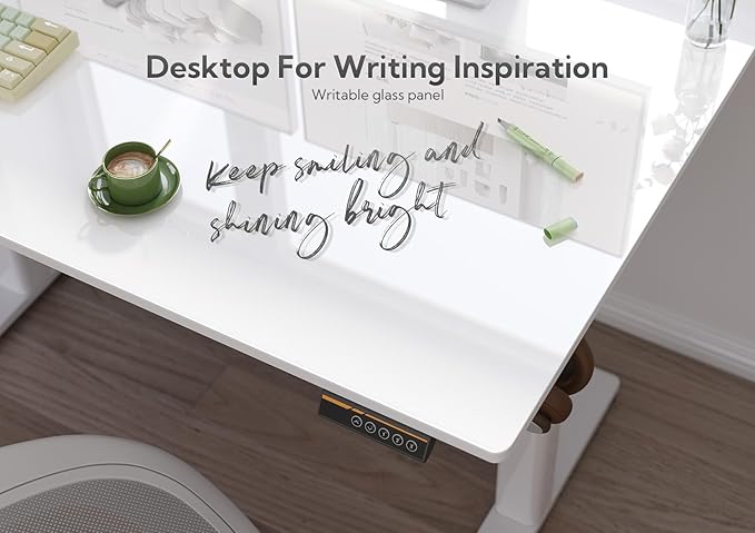 Glass Standing Desk, Small Electric Standing Desk Adjustable Height, 40 Inch Adjustable Stand Up Desk, Quick Install Home Office Computer Desk, Super White