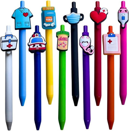 YJ PREMIUMS 10-Pack of Cute Nursing Pens with Heart, Syringe Designs in Black Ink - Versatile Writing Instruments for Nurses, Medical Assistants, Students