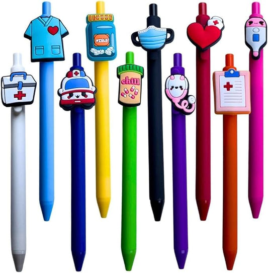 YJ PREMIUMS 10-Pack of Cute Nursing Pens with Heart, Syringe Designs in Black Ink - Versatile Writing Instruments for Nurses, Medical Assistants, Students