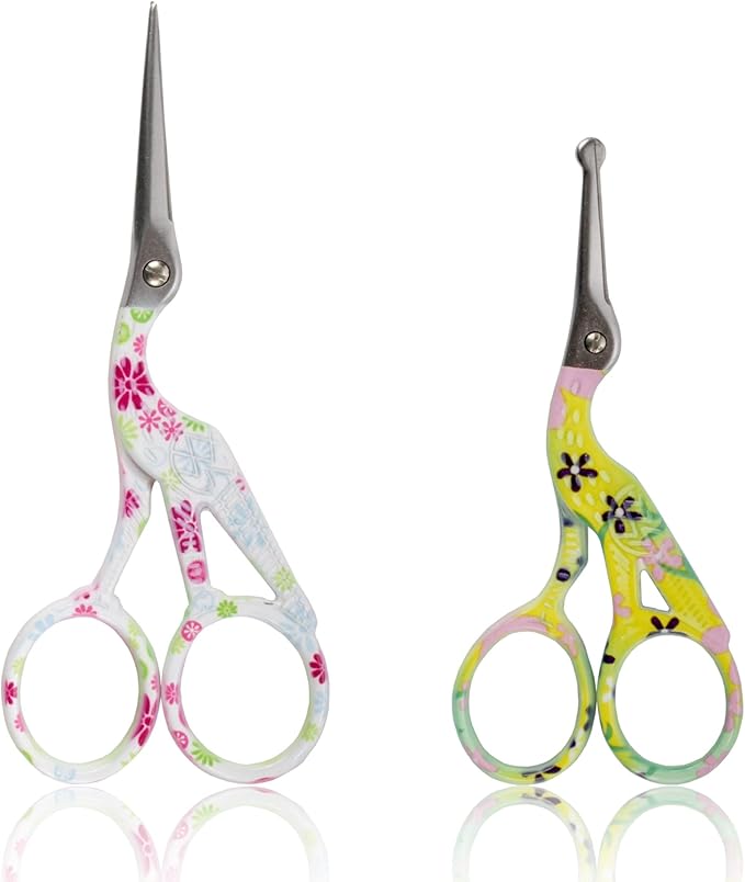 Stork Bird Rounded Safety Tip Embroidery Craft Stainless Steel Crane Scissors - Assortment F - 6 Pairs