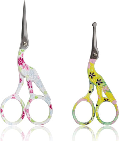 Stork Bird Rounded Safety Tip Embroidery Craft Stainless Steel Crane Scissors - Assortment F - 6 Pairs