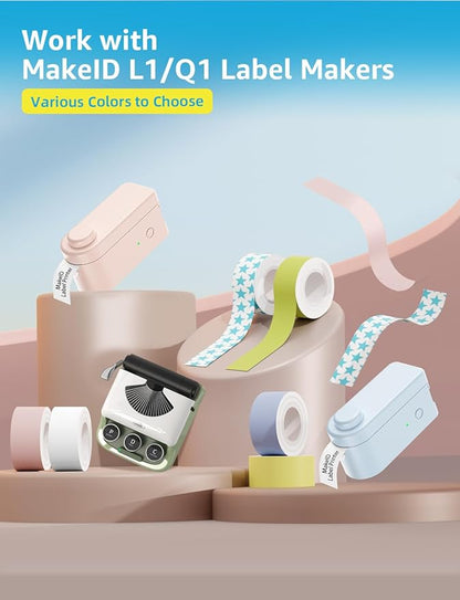 MakeID Label Maker Tape - Self-Adhesive Sticker Label Tape Refill Compatible with MakeID L1 Q1 Label Machine - Waterproof 6-Layer Laminated Film, Split-Back Design - 0.63"x13' (16mm x 4m)