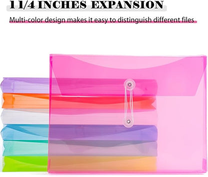 A4 Letter Size Plastic Poly Envelopes with Button and String Tie Closure, 1-1/4" Expansion Clear File Folders Side Loading Documents Organizer for Home School and Office Supplies (28)