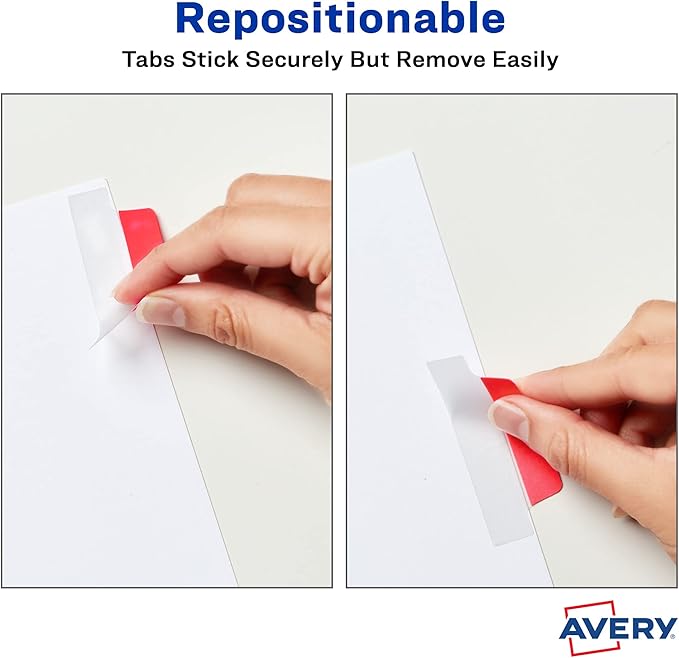 Avery Margin Ultra Tabs, 2.5" x 1", 2-Side Writable, Assorted Colors, 48 Repositionable Page Tabs (74866)