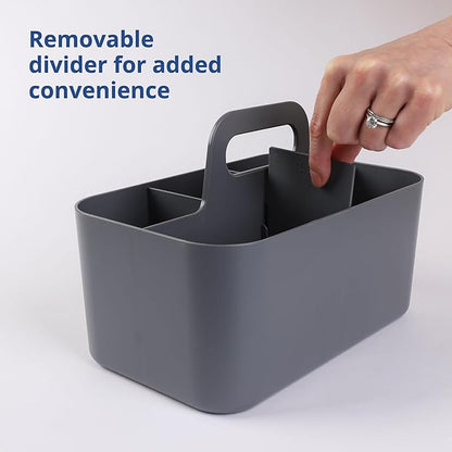 BLUE GINKGO Stackable Organizer Caddy – Korean-Made Portable Tote for Bathroom, Office, Crafts, or School Supplies (Rectangle, Gray)